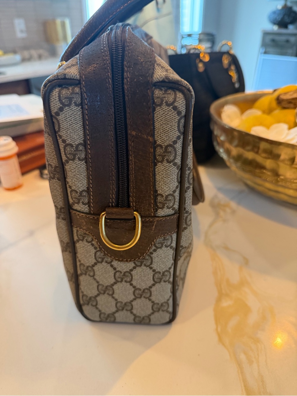 Gucci Beige Monogram Satchel with Green-Red Web Stripe - Picture 6 of 8